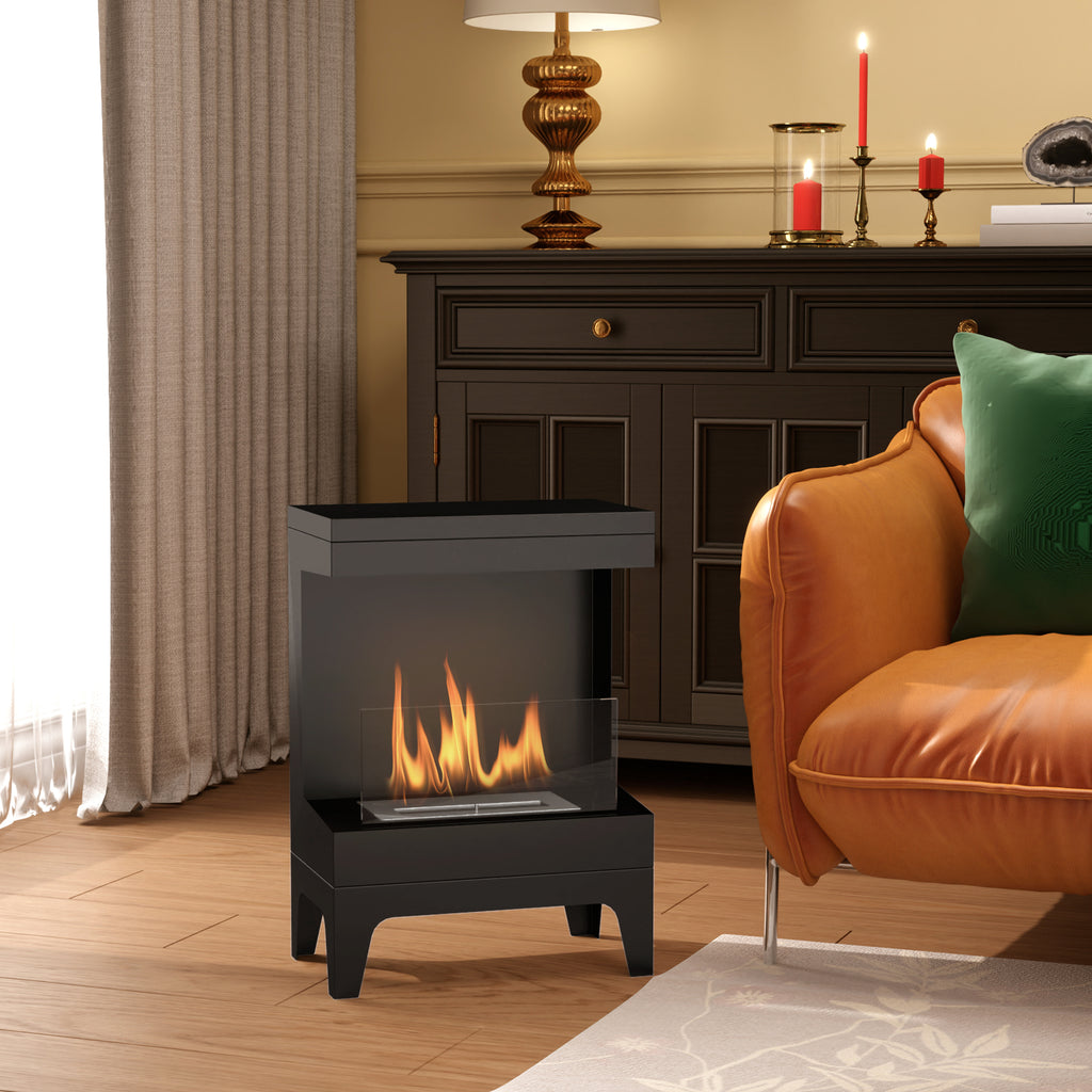 Homcom Steel Bioethanol Fireplace with Glass Homcom 38X22X54 cm Black