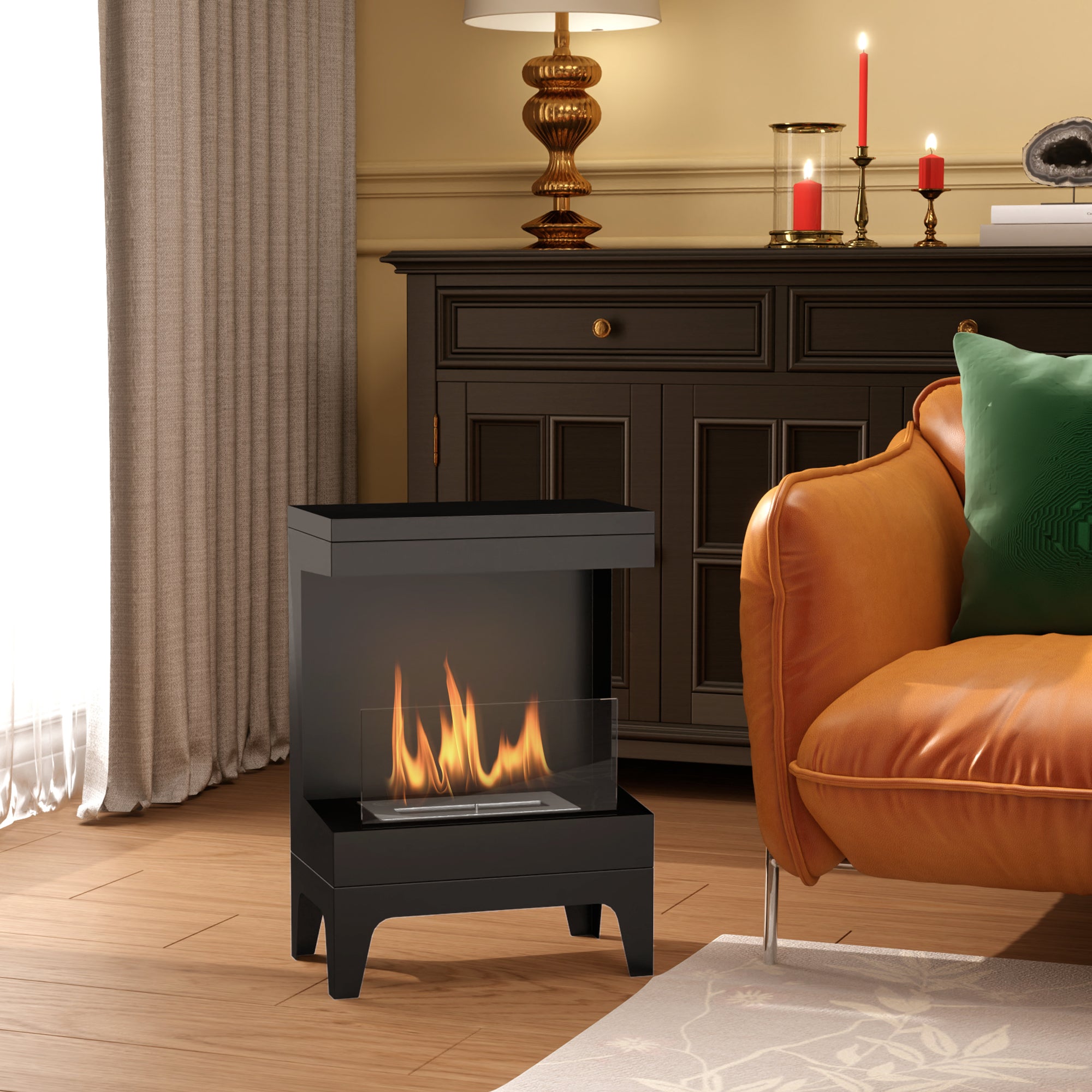 Homcom Steel Bioethanol Fireplace with Glass Homcom 38X22X54 cm Black