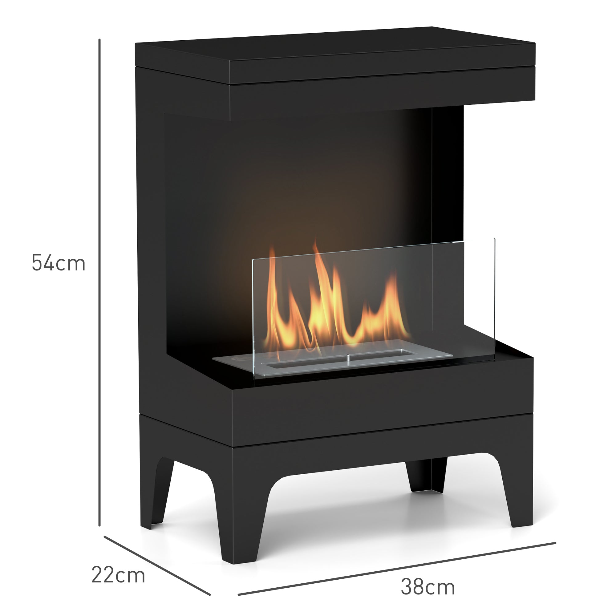 Homcom Steel Bioethanol Fireplace with Glass Homcom 38X22X54 cm Black