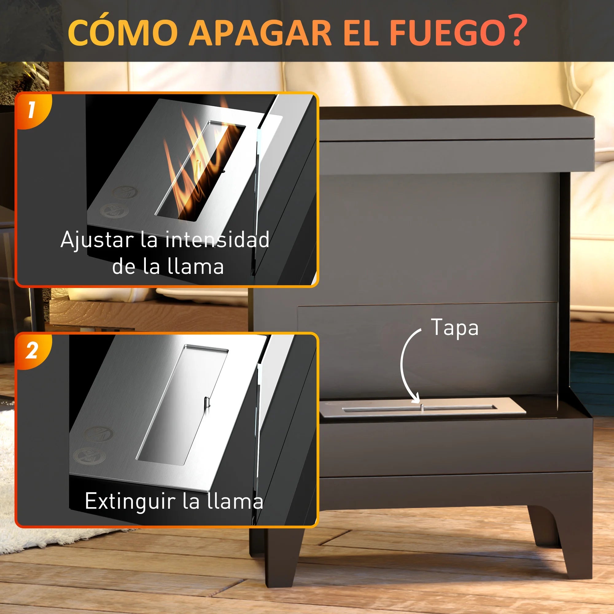 Homcom Steel Bioethanol Fireplace with Glass Homcom 38X22X54 cm Black