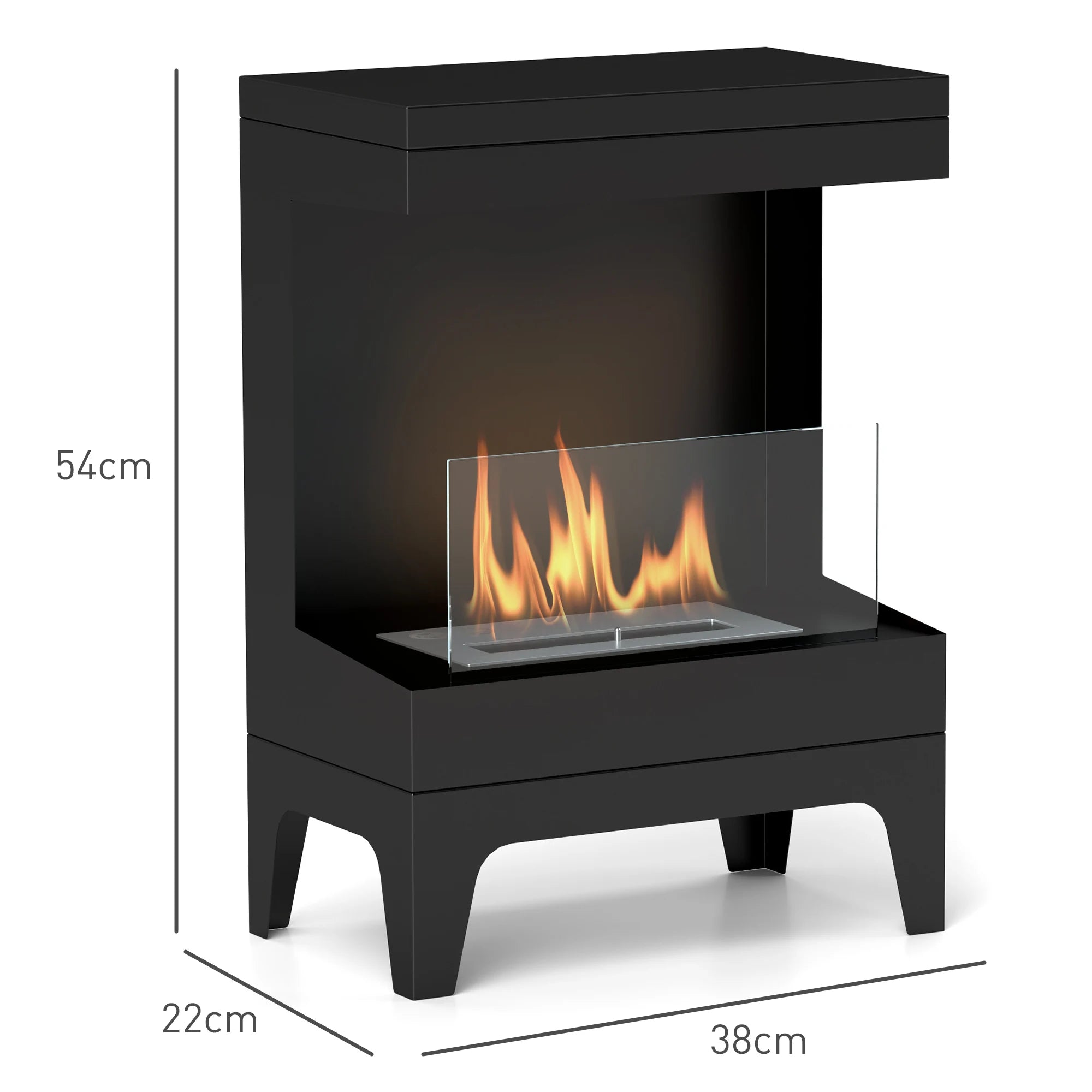 Homcom Steel Bioethanol Fireplace with Glass Homcom 38X22X54 cm Black